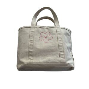 LL Bean x Benefit Cosmetics Canvas Tote Bag with Pink Flower Monogram